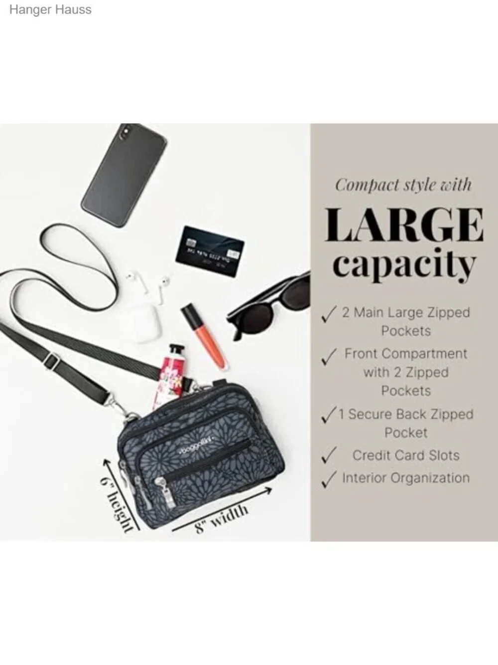 Convertible Crossbody Bag with Removable Strap for Travel